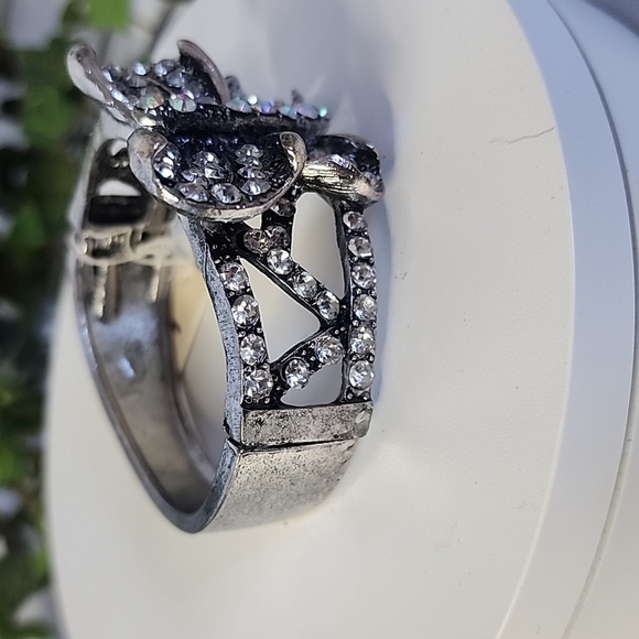 Silver Butterfly with AB CZ Crystals Clamper Hinge Bracelet - Picture 6 of 11
